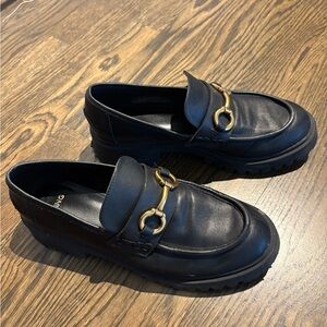 Mango Black Loafers with Gold Detail
